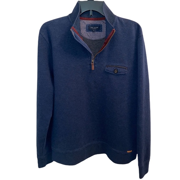TED BAKER London Navy Blue Valerio Sweater Half Zip Pullover Size Small - Picture 13 of 15